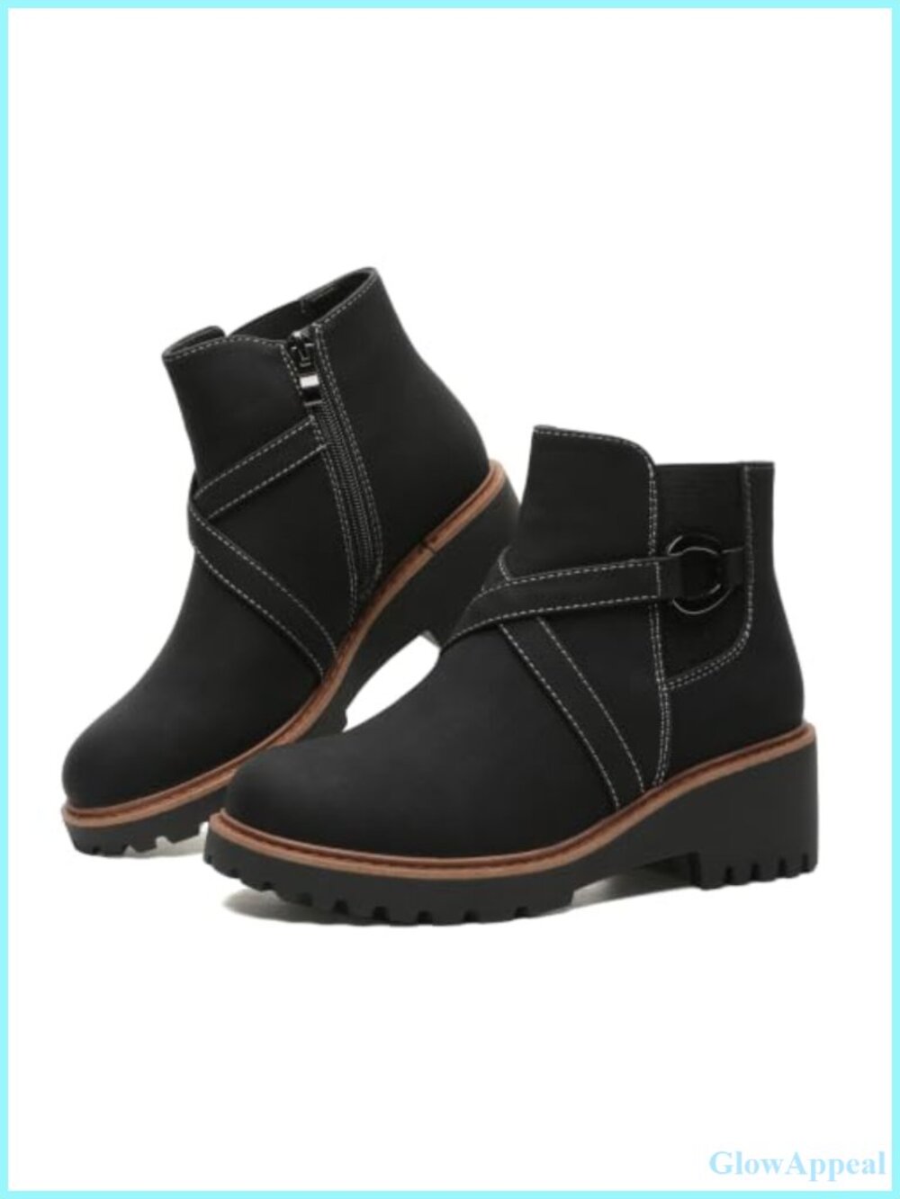 Chelsea Ankle Boots Chunky Low Heel Platform Side Zipper Booties